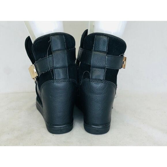 ALDO Womens Black Leather Suede Buckle Wedge Ankle Boots Bootie Size 8.5 M - Picture 7 of 11